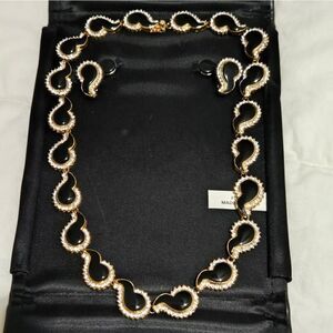 Vintage necklase  Rhinestone Black Enamel Comma Link Necklace 925 estate Sale